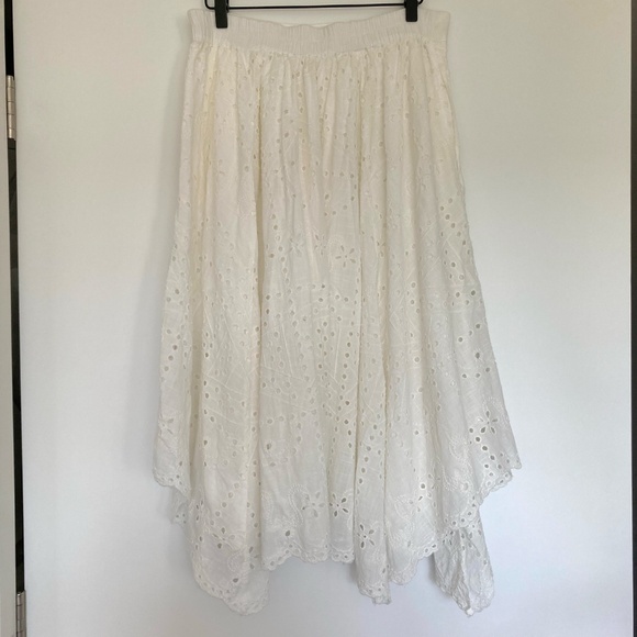 By Anthropologie EYELET ASYMMETRICAL MIDI SKIRT in Ivory - Picture 5 of 9